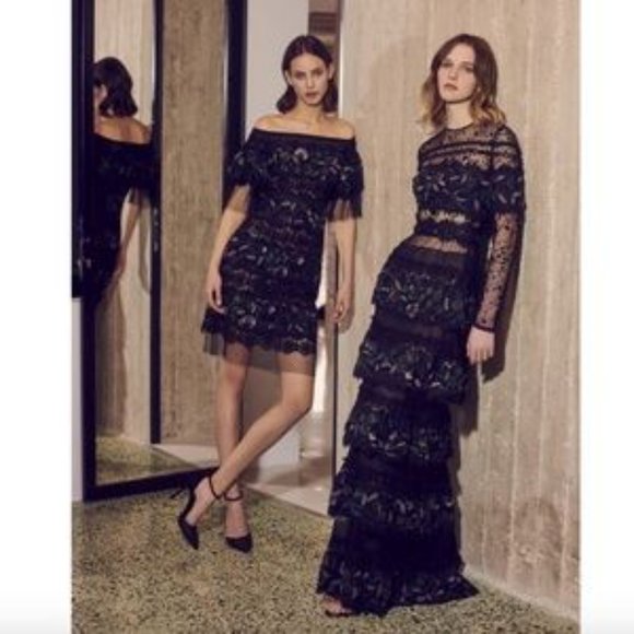 COSTARELLOS Off-Shoulder Embroidered Tulle Sheath Cocktail Dress - Picture 4 of 9